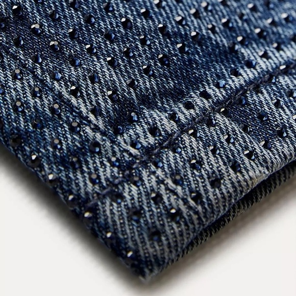 Zara ZW Collection Bootcut High Waist Rhinestone Sparkly Jeans Blue 2449/252 NWT - Picture 10 of 11